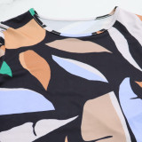 Women printed short-sleeved Casual Top and high-waisted trousers two-piece set