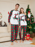 Christmas cartoon elk plaid print Family Pajama two-piece set