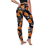 Women's Halloween Pumpkin Spider Web Print Elastic Women's Sports Yoga Pants Elastic Tight Fitting Leggings