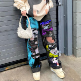 High Waist Cut Out Straight Wide Leg Jeans Winter Women's Clothes