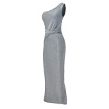 Women's One-Shoulder Elegant Plus Size Solid Color Dress