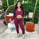 Hoodies Fashion Solid Three-Piece Tracksuit Women's Clothing