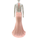 Halter Neck Straps Sequin Slim Sexy Long Dress