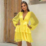 Fashionable And Sexy V-Neck Balloon Sleeves Layered Party Dress