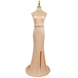 Women's Dress Patchwork Diamond Low Back Mearmaid Evening Dress Formal Party Long Gown