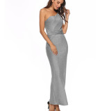 Women's One-Shoulder Elegant Plus Size Solid Color Dress