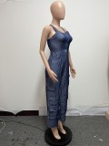 Women Extra Large Belt Bag Denim Jumpsuit