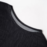 Women American Printed Mesh Long Sleeve Round Neck Dress