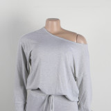 Women Solid Casual Slash Shoulder Top and Pant Two-piece Set