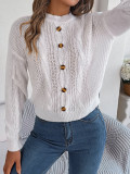 Women Casual Solid Button Long Sleeve Sweater
