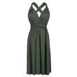 Women Solid Lace-Up Sexy Backless Mini Dress