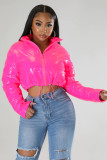 Women Long Sleeve Bright Metallic Padded Crop Jacket