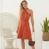 Women Solid Lace-Up Sexy Backless Mini Dress