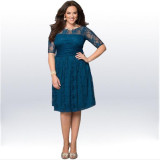 Plus Size Women lace Solid Dress
