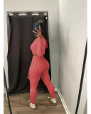 Women Solid knitting sweater and trousers two-piece set