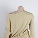 Women Solid Casual Slash Shoulder Top and Pant Two-piece Set