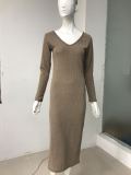 Women Sexy Off Shoulder V Neck Long Sleeve Dress
