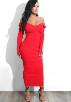 Women Sexy Off Shoulder V Neck Long Sleeve Dress Women Sexy Off Shoulder V Neck Long Sleeve Dress