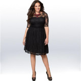Plus Size Women lace Solid Dress