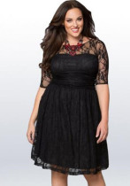 Plus Size Women lace Solid Dress Plus Size Women lace Solid Dress
