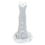 Women Sequined Mesh Backless Evening Gown