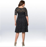 Plus Size Women lace Solid Dress