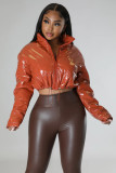 Women Long Sleeve Bright Metallic Padded Crop Jacket
