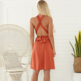 Women Solid Lace-Up Sexy Backless Mini Dress