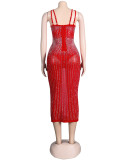 Summer Party Sexy Beaded Push Up Strap Midi Dress