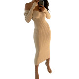 Women Sexy Off Shoulder V Neck Long Sleeve Dress