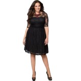 Plus Size Women lace Solid Dress