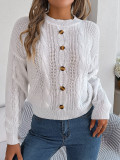 Women Casual Solid Button Long Sleeve Sweater