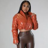 Women Long Sleeve Bright Metallic Padded Crop Jacket