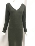 Women Sexy Off Shoulder V Neck Long Sleeve Dress