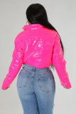 Women Long Sleeve Bright Metallic Padded Crop Jacket