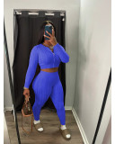 Women Solid knitting sweater and trousers two-piece set