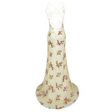 Women Sequined Mesh Backless Evening Gown