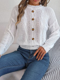 Women Casual Solid Button Long Sleeve Sweater
