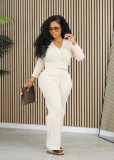 Women Casual knitting Button Long Sleeve Top and Pant Two Piece Set