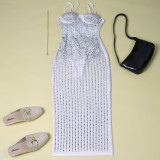Summer Party Sexy Beaded Push Up Strap Midi Dress