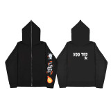 Plus Size Women Casual Zipper Letter Print Pocket Hoodies