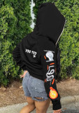 Plus Size Women Casual Zipper Letter Print Pocket Hoodies