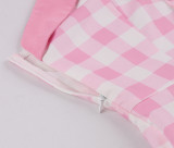 Women's  Summer Slim Waist Sweet Halter Neck Straps Pink Plaid Dress