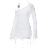 Women's  Autumn Slash Shoulder Long Sleeve Sexy See-Through Short Dress