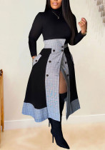 Slim-Fitting Long-Sleeved Turtleneck Plaid Slit Two-Piece Midi Skirt Set Slim-Fitting Long-Sleeved Turtleneck Plaid Slit Two-Piece Midi Skirt Set