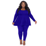 Women's  Plus Size Solid Color Long Sleeve Two Piece Pants Set For Women