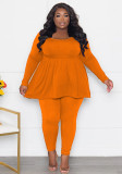 Women's  Plus Size Solid Color Long Sleeve Two Piece Pants Set For Women