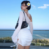 Women's  Autumn Slash Shoulder Long Sleeve Sexy See-Through Short Dress