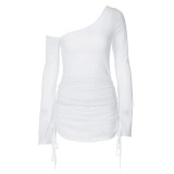 Women's  Autumn Slash Shoulder Long Sleeve Sexy See-Through Short Dress