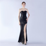 Women Sequins Strapless Evening Gown